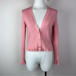 For Love and Lemons Sweater Womens Medium Pink Nina Cardigan Crop Lace Capsule